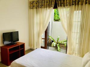 a bedroom with a bed and a tv and a window at Sky Mansion Athurugiriya in Athurugiriya