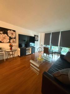 a living room with a couch and a large television at Apartments TVG Miami by the ocean ! in Miami Beach
