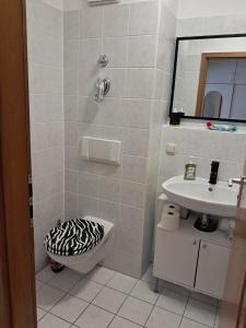 a bathroom with a toilet and a sink at Augsburg!Möblierte Appartment! in Augsburg +13 photos