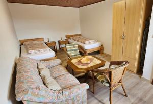 a living room with a couch and a table at Ferienwohnung Glashauser in Biedenkopf