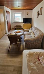 a living room with a couch and a table at Ferienwohnung Glashauser in Biedenkopf