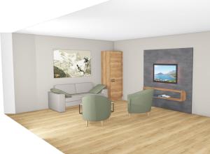 a drawing of a living room with a couch and chairs at Martha's Alpine Apartment in Obsteig