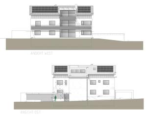 a drawing of the front and back of a building at Martha's Alpine Apartment in Obsteig