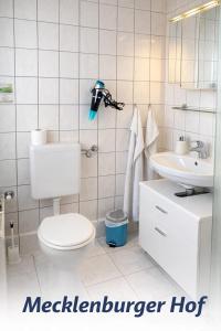 a white bathroom with a toilet and a sink at Mecklenburger Hof in Parchim +13 photos