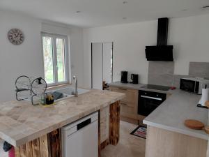 a kitchen with a sink and a counter top at La Cabane du Porteau in Saint-Georges-sur-Cher