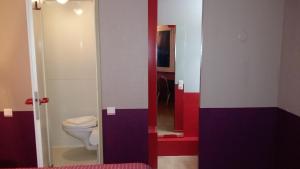 un baño con inodoro y espejo en Bonsaï Hotel d'Orleans, en Olivet