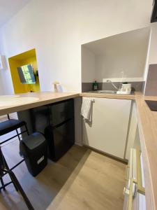 a small kitchen with a counter and a sink at Studio cosy avec jardin privé - Proche de tout ! in Montbard