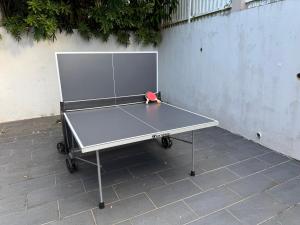 a ping pong table with a red ball on it at La caza papangues in Sainte-Suzanne