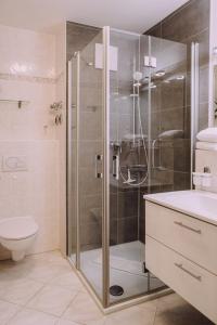 a bathroom with a shower and a toilet at Europa Residenz Bad Füssing in Bad Füssing +17 photos