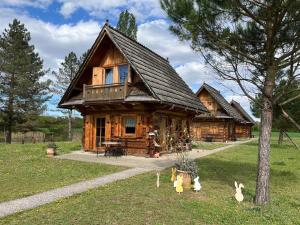 a log cabin with ducks in front of it at La Clé Des Champs in Biltzheim