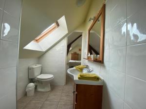 a bathroom with a sink and a toilet and a window at La Grange de Flavigny in Flavigny