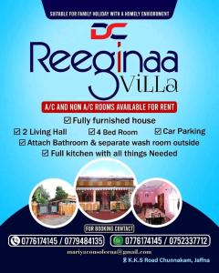 a flyer for a realtor for a residential house at Reegina Villa in Chunnakam