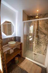 a bathroom with a shower and a sink at Ferme du ru paisible in Tournières +63 photos