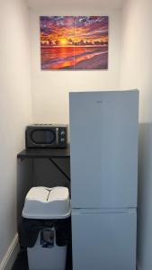 a refrigerator in a room with a microwave and a picture at Beach & city Homestay in Waterloo +33 photos