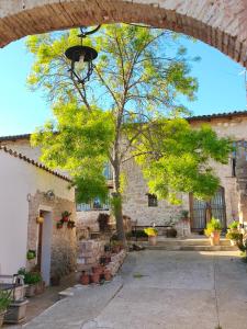 an entrance to a stone building with trees and plants at Mas Lloretó - El Rossinyol in Copóns