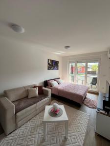 a living room with a couch and a bed at Studio Vila Alto in Vrbas