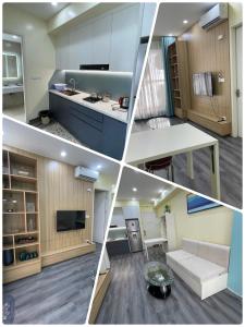 a collage of photos of a kitchen and a living room at The Timegarden Homestay in Ha Long