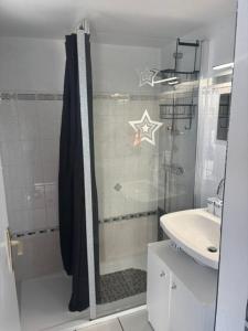 a bathroom with a shower and a sink at Maison bord de mer pour 2 à 6 pers in La Tranche-sur-Mer
