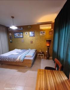 a bedroom with a large bed and a table at Lakea Apartments in Virpazar