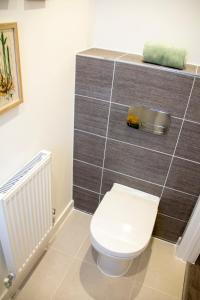 ein Badezimmer mit einer weißen Toilette und einem Heizkörper in der Unterkunft Oakfield View in Credenhill
