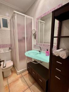 a bathroom with a sink and a shower and a toilet at Rosa Somhome in Peniscola