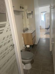 a bathroom with a toilet and a sink at Lanceanti in LʼÉpine +5 photos