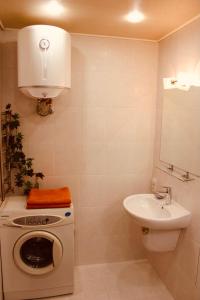 a small bathroom with a washing machine and a sink at One bedroom king size center in Dnipro