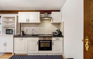 a kitchen with white cabinets and a sink at Green House in Neunkirchen