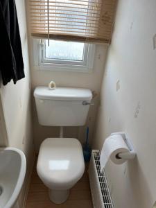 a bathroom with a toilet and a sink and a window at 50 Seaview Ingoldmells in Ingoldmells +8 photos