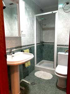a bathroom with a sink and a shower and a toilet at Buenos Aires apartamento in Guadix