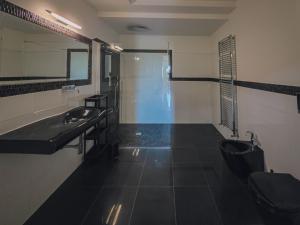 a bathroom with a toilet and a sink and a mirror at Casa Zora - Vista Mare in Vieste