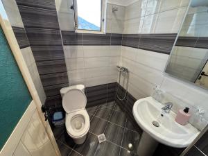 a small bathroom with a toilet and a sink at Grand Seaview Apartments in Ksamil +61 photos