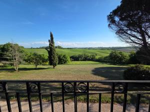 a view of a field from a fence at Domaine de Lasserre in Lupiac