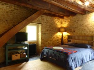a bedroom with a bed and a television in a attic at Les choses de la vie in Saint-Alvère +44 photos