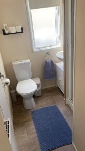 a small bathroom with a toilet and a window at Crichtons Caravan at Haven Seton Sands in Port Seton +32 photos