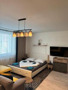 a bedroom with a bed in a room at Apartmán CENTRAL, free parking in Banská Bystrica