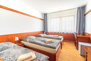 a bedroom with three beds and a window at Hotel Macocha in Blansko +35 photos