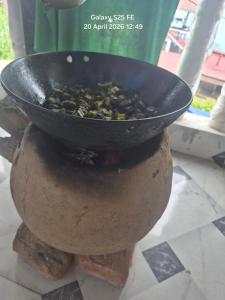 a bowl of food sitting on top of a mortar at Happy Farmstead in Darjeeling