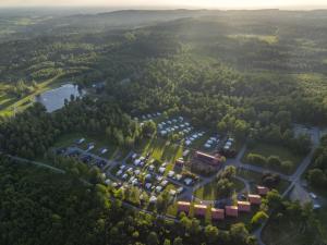 an aerial view of a parking lot with cars at Mösseberg Camping in Falköping
