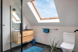 a skylight in a bathroom with a toilet and a sink at Amazing villa for 8 in Bredene in Bredene +31 photos