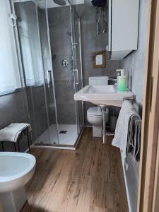 a bathroom with a shower and a sink and a toilet at Il cappero in La Spezia
