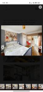 two pictures of a bedroom with a large bed at Le gîte de la Roche in Putanges