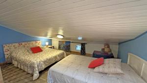 a bedroom with two beds with red pillows at La couze in Razès +46 photos