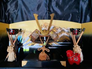 a group of three vases sitting on top of a couch at Web Hotel Tokyo Asakusabashi in Tokyo
