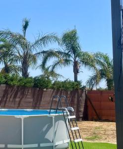 a pool with a ladder next to two palm trees at El Palmar Paradise in El Palmar