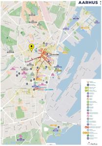 a map of a city with a yellow spot at Ground-Floor Living with Stylish Nordic Interiors in Aarhus