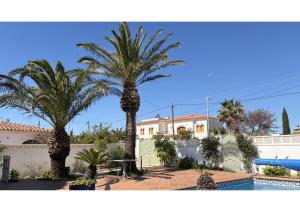 two palm trees in front of a house at MEDDAYS Villa CARMEN in Miami Platja