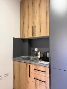 a kitchen with a sink and a refrigerator at Apartments Regata in Ulcinj +29 photos