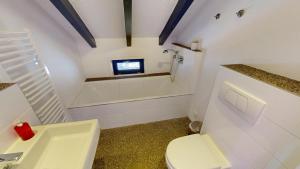 a bathroom with a toilet and a tub and a sink at Tschuggen TU14 in Blatten bei Naters