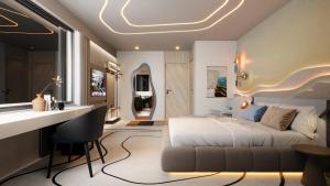 a bedroom with a bed and a desk at The Corner Park Hotel in Antalya +19 photos